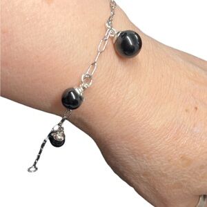 Stainless steel and Black Beaded Bracelet